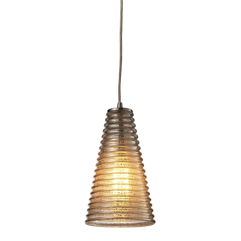 Ribbed Glass 1 Light Mini Pendant In Satin Nickel And Mercury Glass. The main picture.