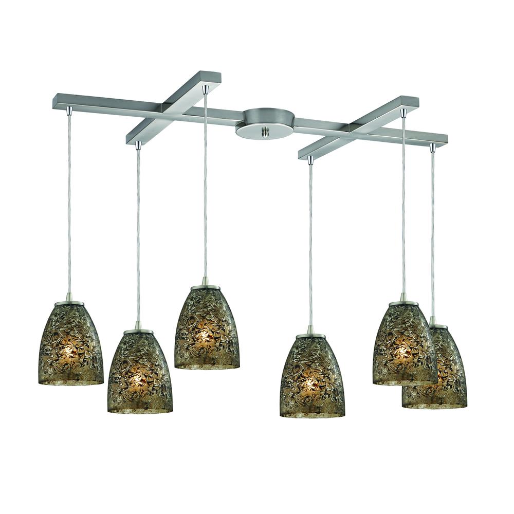Fissure 6 Light Pendant In Satin Nickel And Smoke Glass, 10465 6BRF. The main picture.