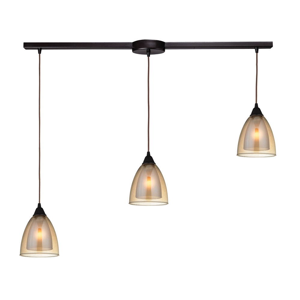 Layers 3 Light Pendant In Oil Rubbed Bronze And Amber Teak Glass, 10474 3L. Picture 1