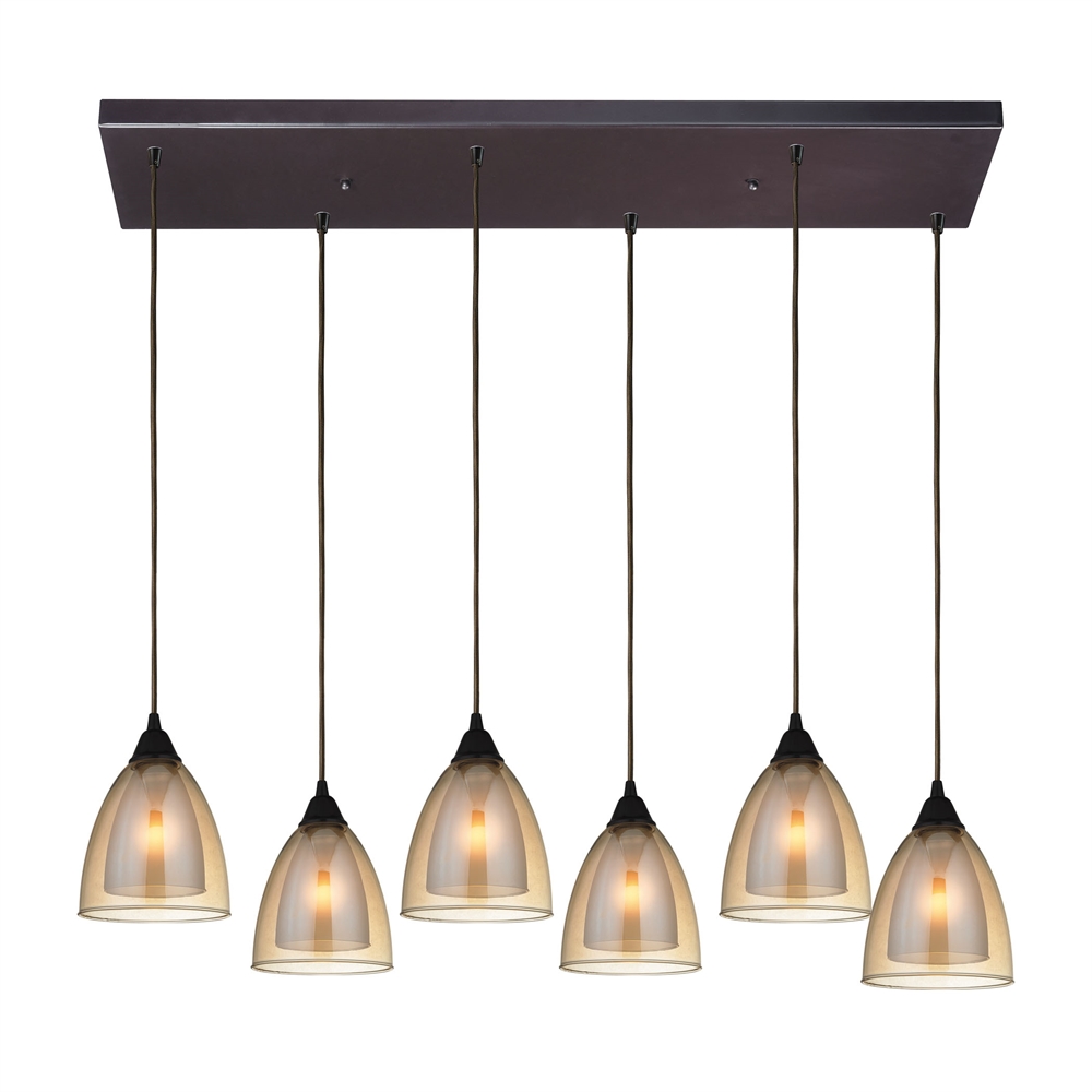 Layers 6 Light Pendant In Oil Rubbed Bronze And Amber Teak Glass, 10474 6RC. The main picture.