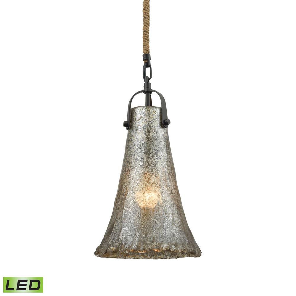 Hand Formed Glass 1 Light LED Pendant In Oil Rubbed Bronze. The main picture.