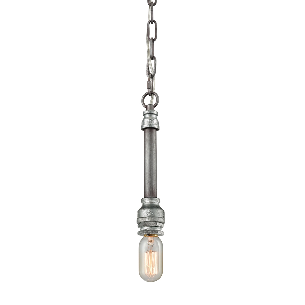 Cast Iron Pipe 1 Light Pendant In Weathered Zinc, 10688 1. Picture 1