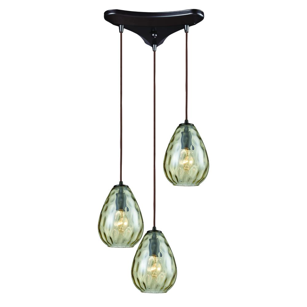 Lagoon 3 Light Triangle Pan Fixture In Oil Rubbed Bronze With Champagne Plated Water Glass. The main picture.