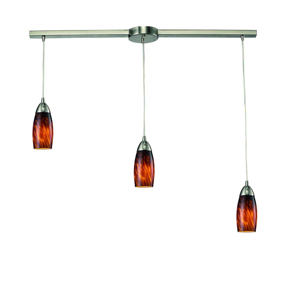 Milan 3 Light Pendant In Satin Nickel And Espresso Glass, 110-3L-ES. The main picture.
