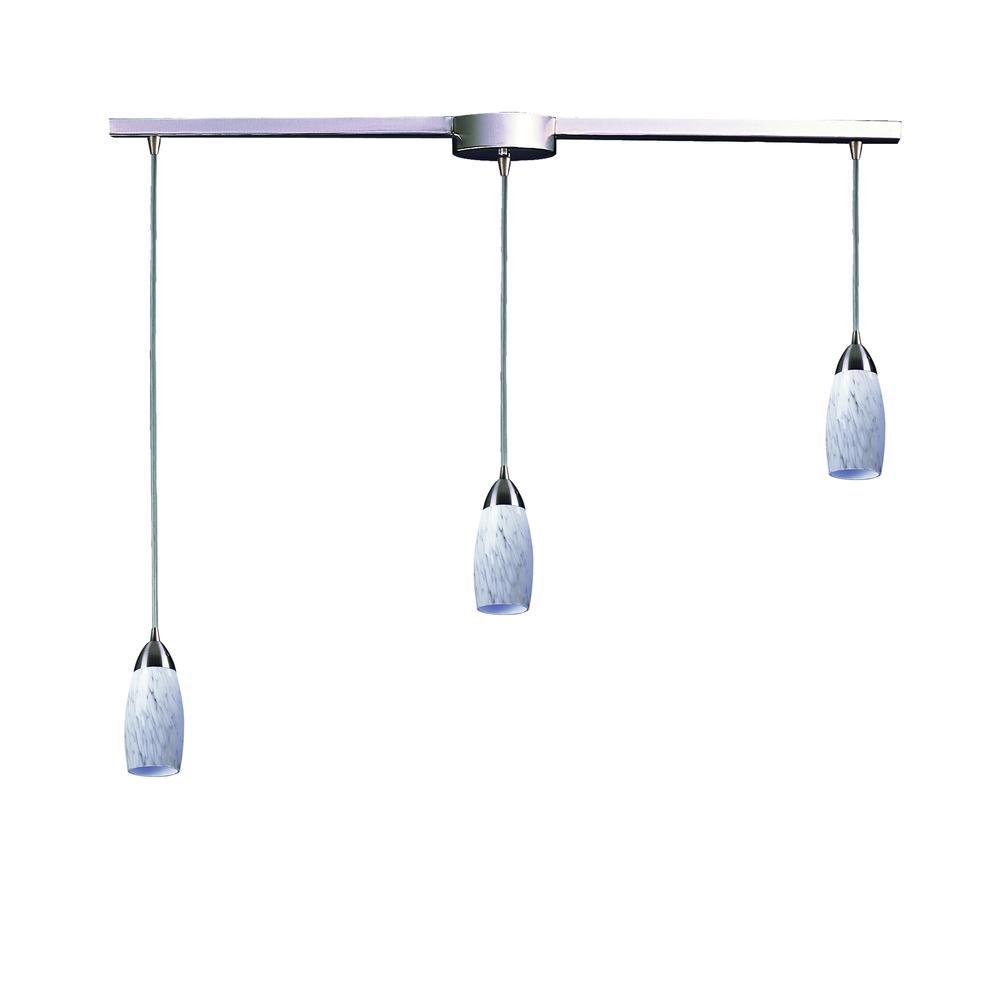 Milan 3 Light Pendant In Satin Nickel And Snow White Glass, 110-3L-SW. The main picture.