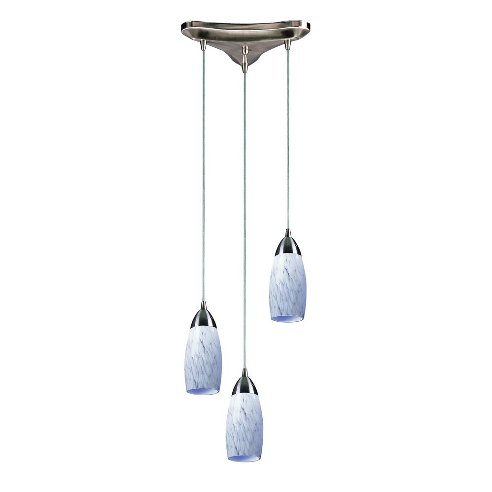 Milan 3 Light Pendant In Satin Nickel And Snow White Glass, 110-3SW. Picture 1