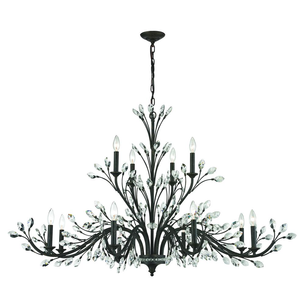 Crystal Branches 12 Light Chandelier In Burnt Bronze. Picture 1