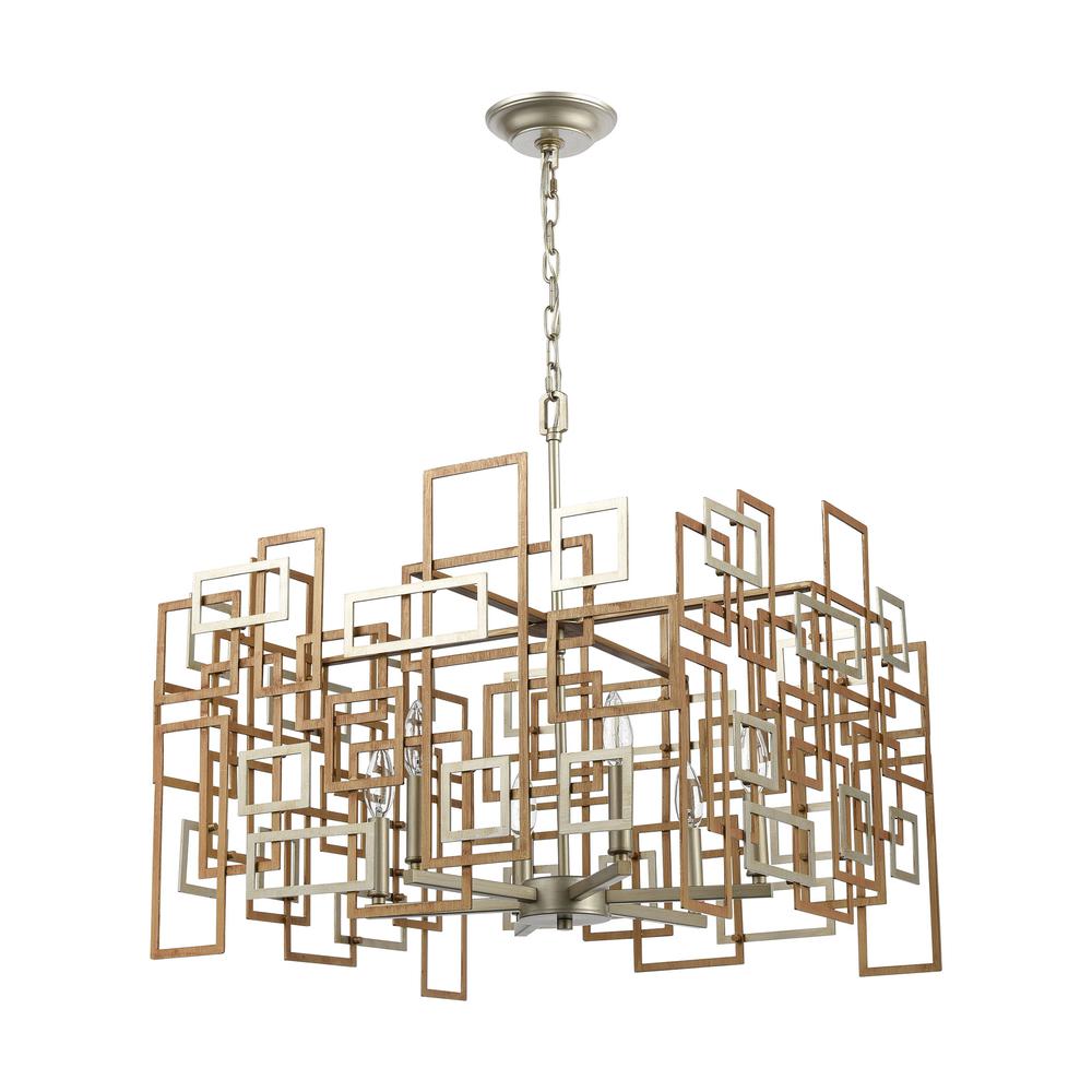 Gridlock 6-Light Chandelier in Matte Gold and Aged Silver. Picture 2