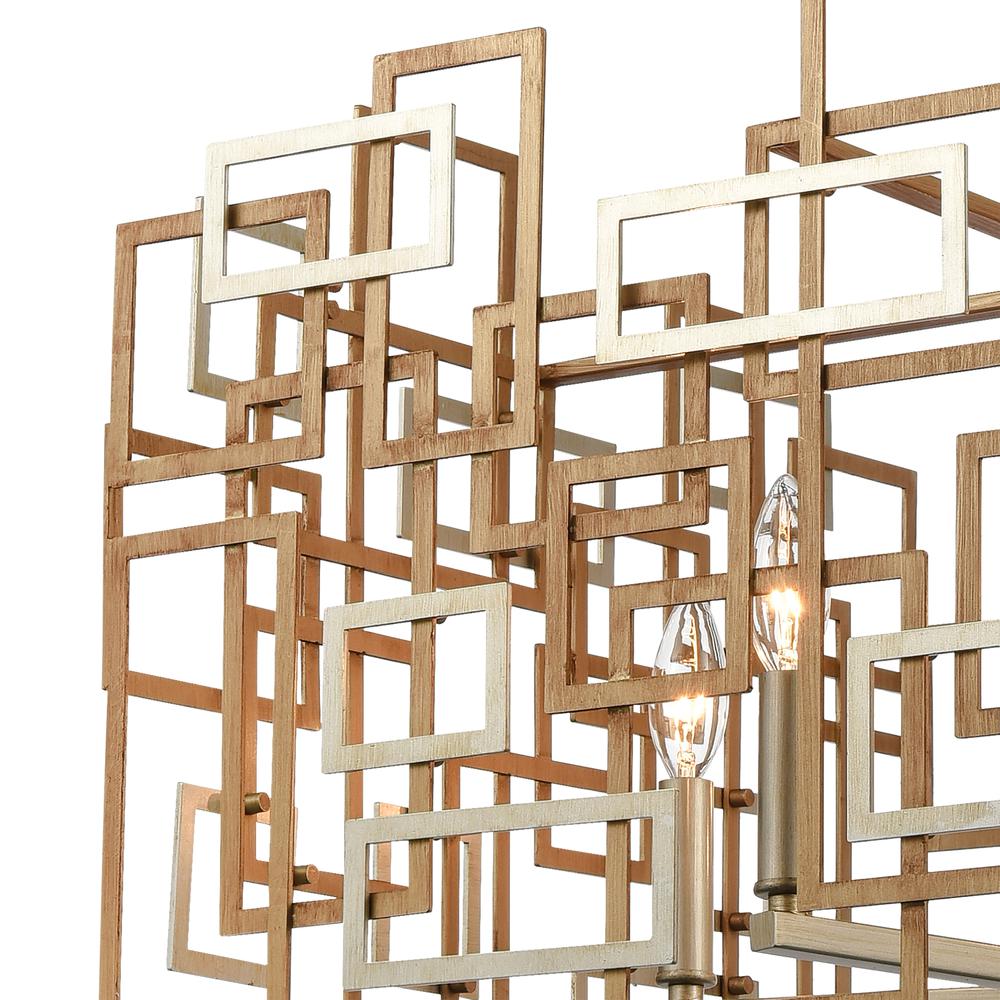 Gridlock 6-Light Chandelier in Matte Gold and Aged Silver. Picture 3