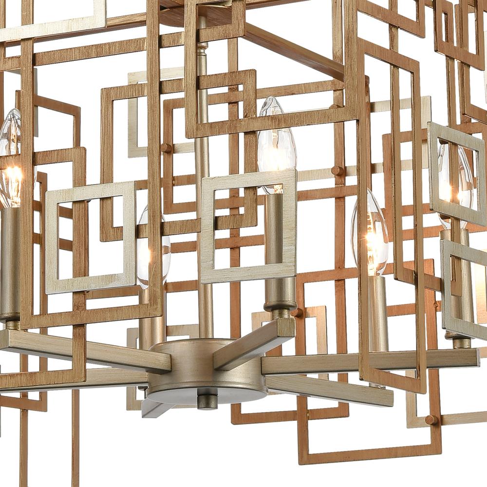 Gridlock 6-Light Chandelier in Matte Gold and Aged Silver. Picture 4