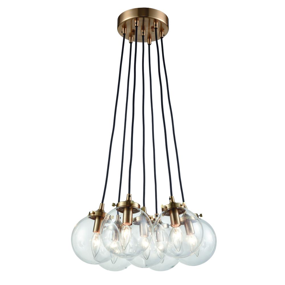 Boudreaux 7 Light Chandelier In Satin Brass With Clear Glass. Picture 1