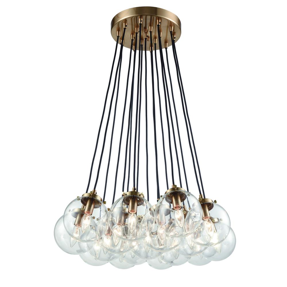Boudreaux 17 Light Chandelier In Satin Brass With Clear Glass. Picture 1