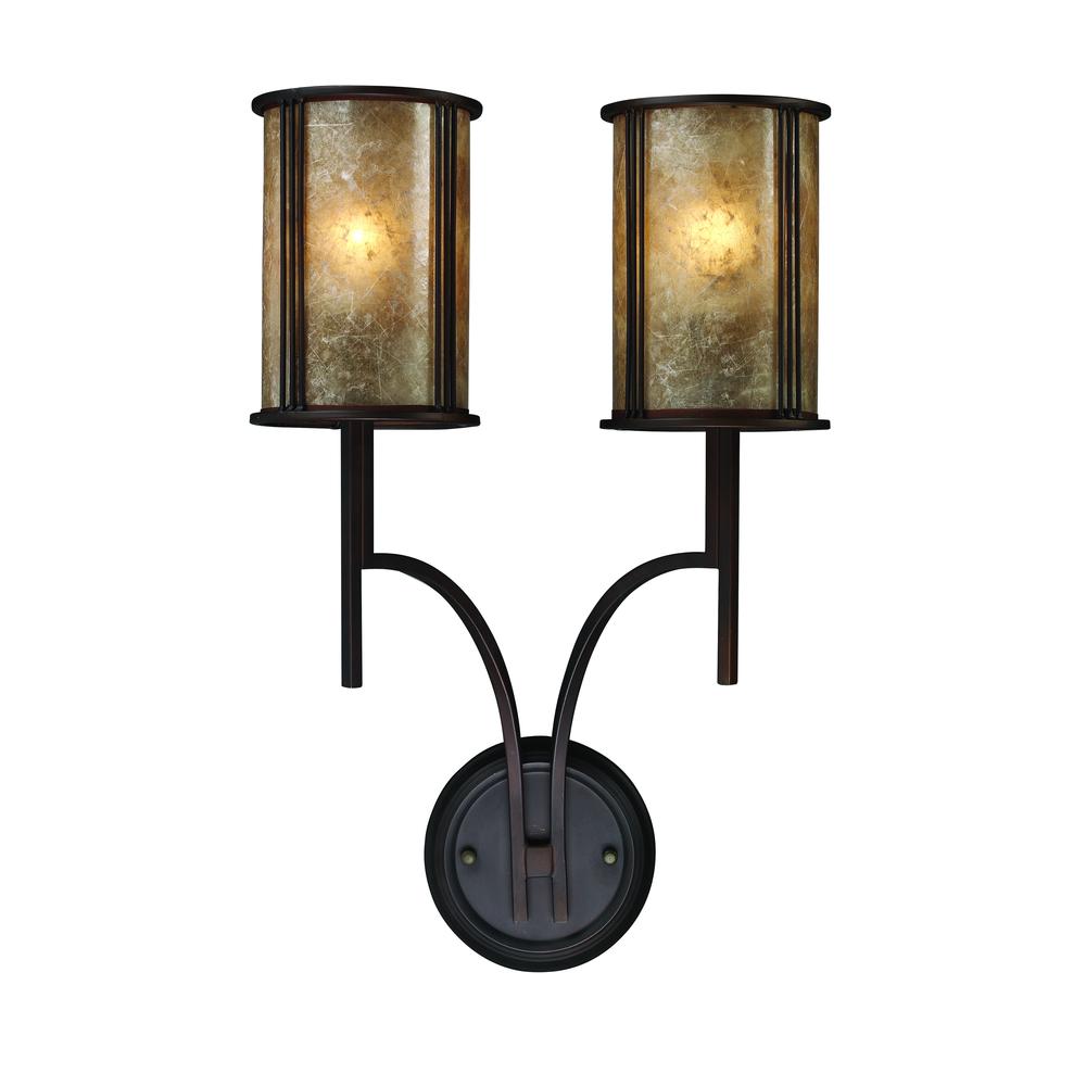Barringer 2 Light Wall Sconce In Aged Bronze And Tan Mica. The main picture.