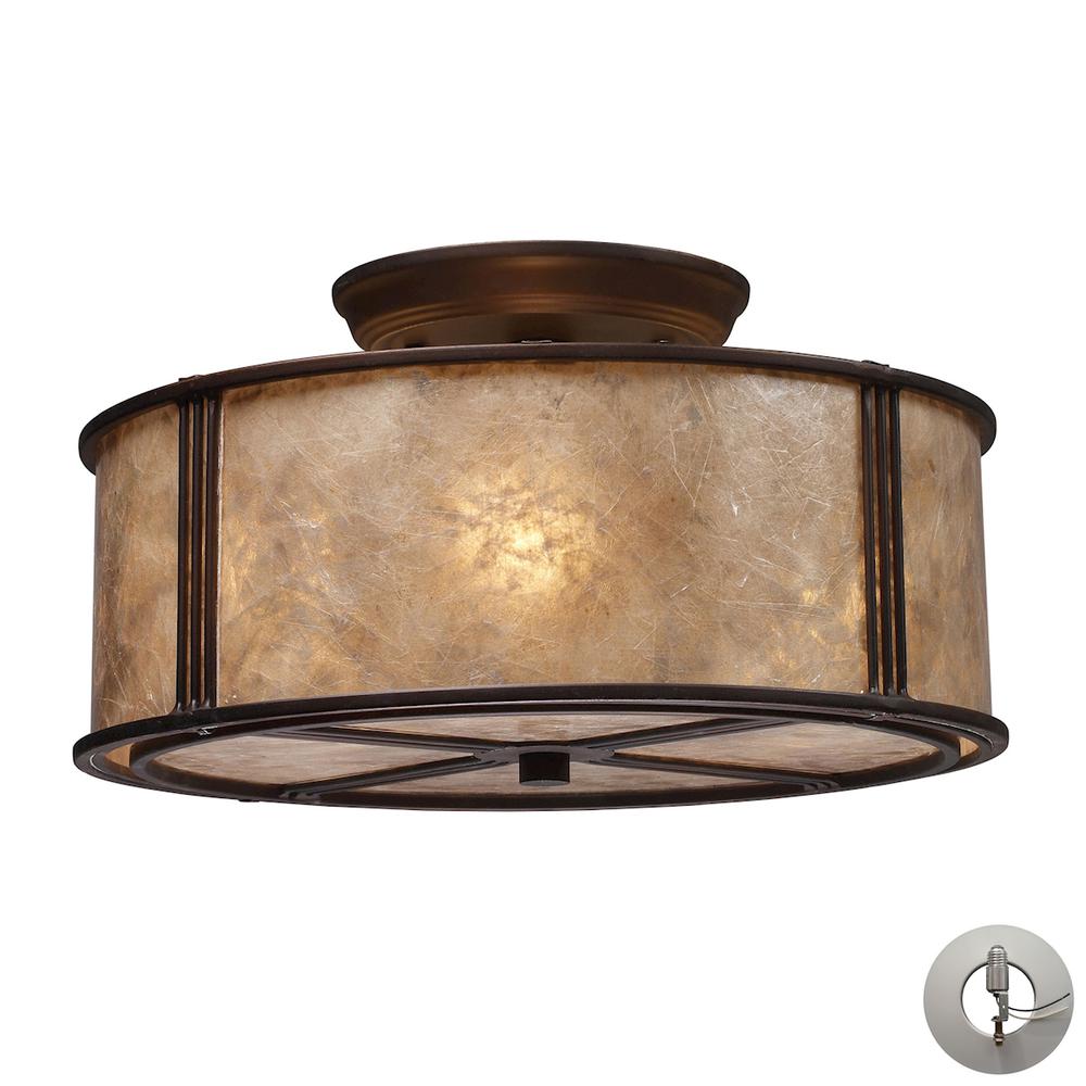 Barringer 3 Light Semi Flush In Aged Bronze And Tan Mica With Adapter Kit. Picture 1