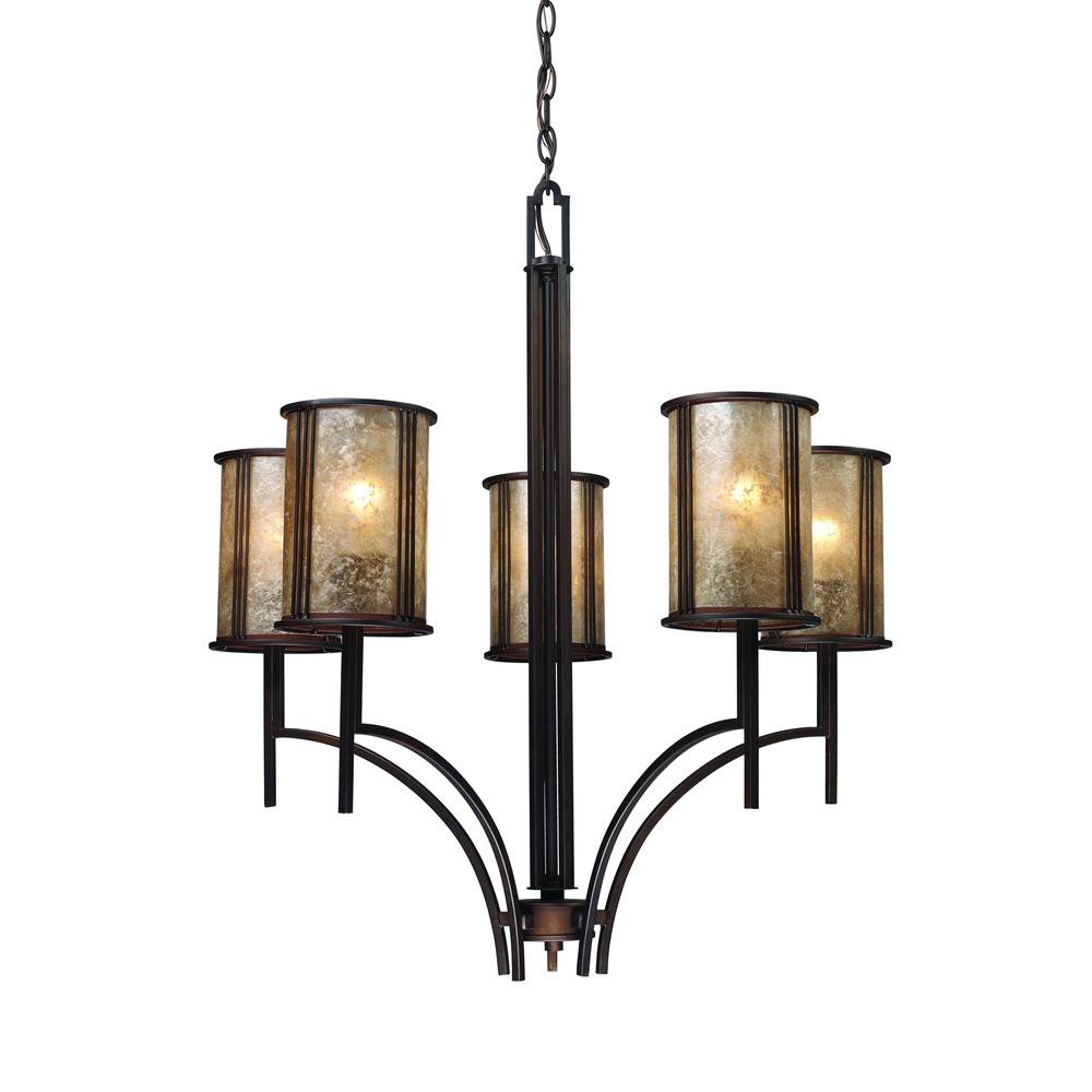 Barringer 5 Light Chandelier In Aged Bronze And Tan Mica. Picture 1