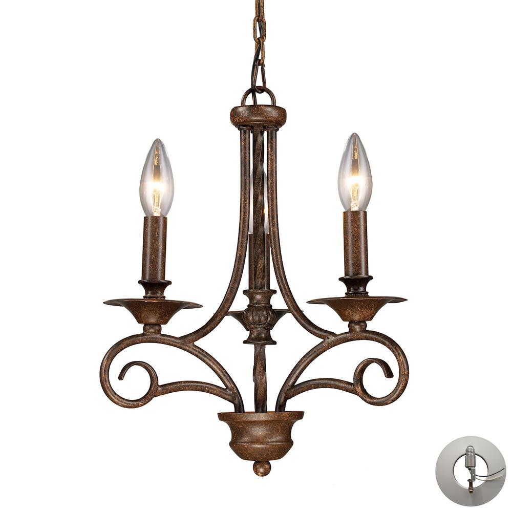 Gloucester 3 Light Chandelier In Weathered Bronze - Includes Recessed Lighting Kit. Picture 1