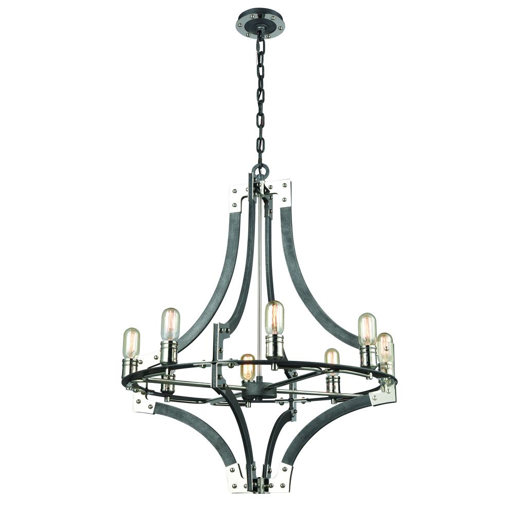Riveted Plate 28'' Wide 8-Light Chandelier - Silverdust Iron. Picture 1