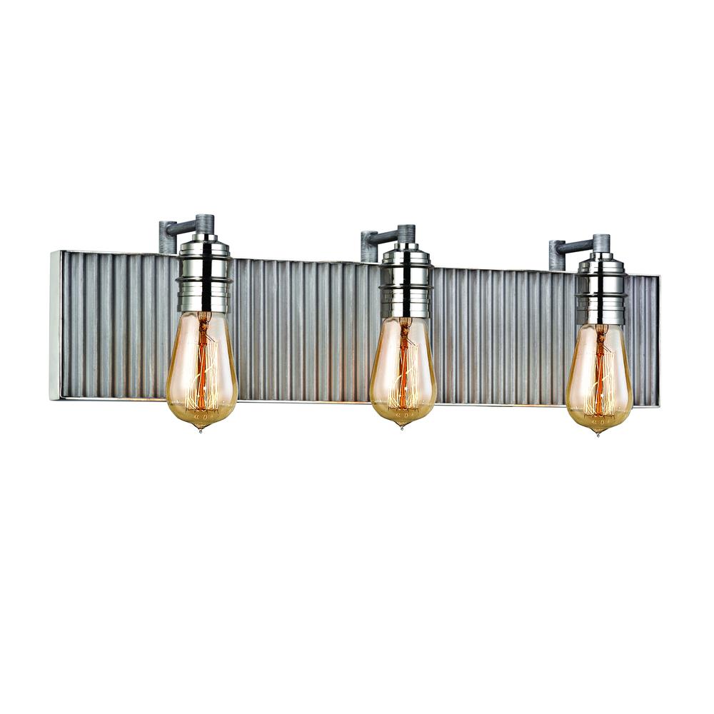 Corrugated Steel 3 Light Vanity In Weathered Zinc And Polished Nickel. The main picture.