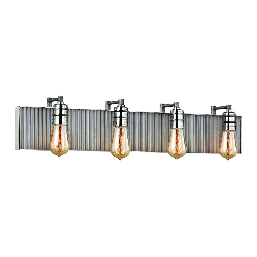 Corrugated Steel 4 Light Vanity In Weathered Zinc And Polished Nickel. Picture 1