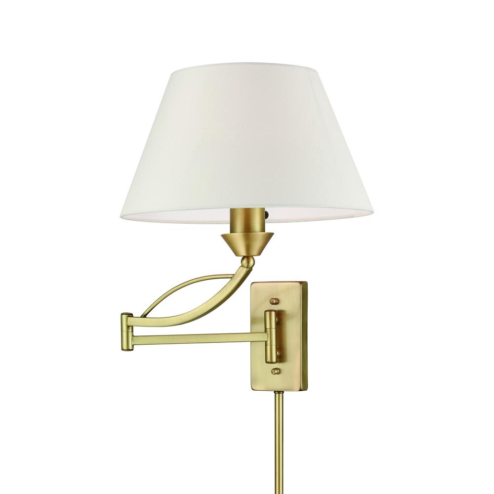 Elysburg 1 Light Swingarm In French Brass With White Fabric Shade. Picture 1