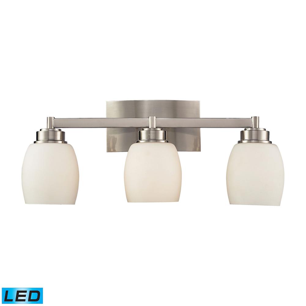 Northport 3 Light LED Vanity In Satin Nickel And Opal White Glass. The main picture.