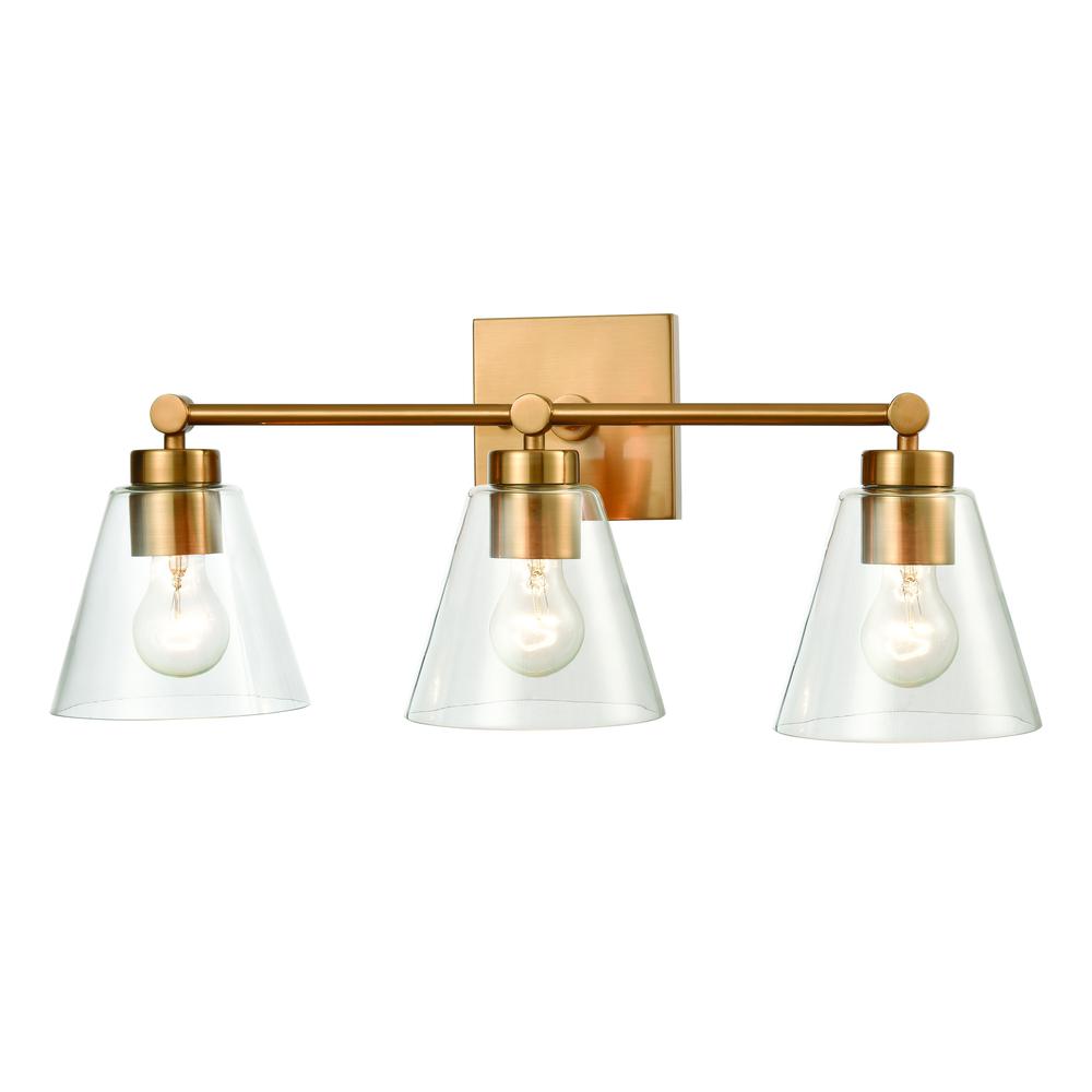 East Point 3-Light Vanity Light in Satin Brass with Clear Glass. The main picture.