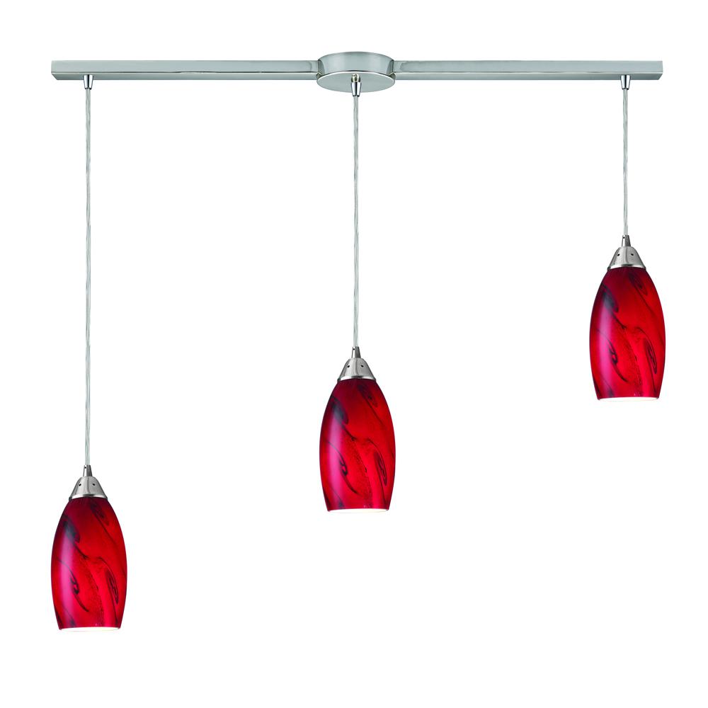 Galaxy 3 Light Pendant In Red And Satin Nickel, 20001 3L-RG. The main picture.