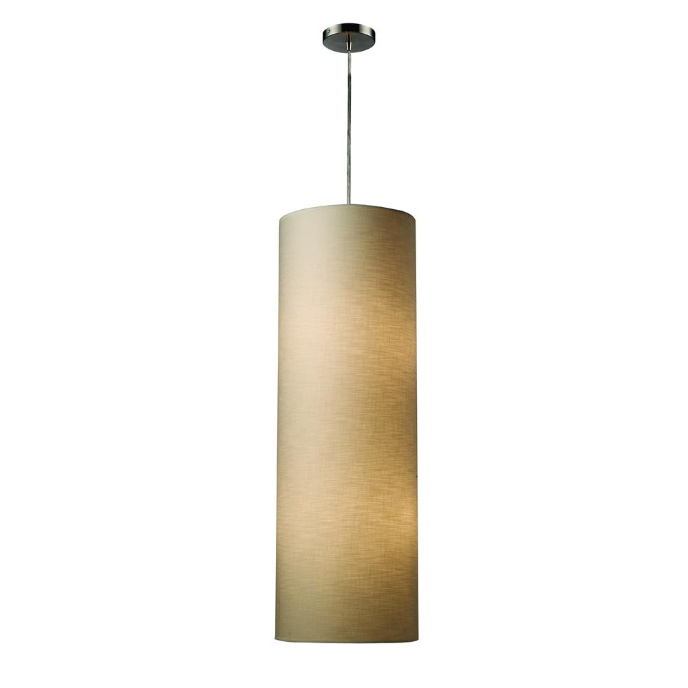 Fabric Cylinder 4 Light Pendant In Satin Nickel. Picture 1