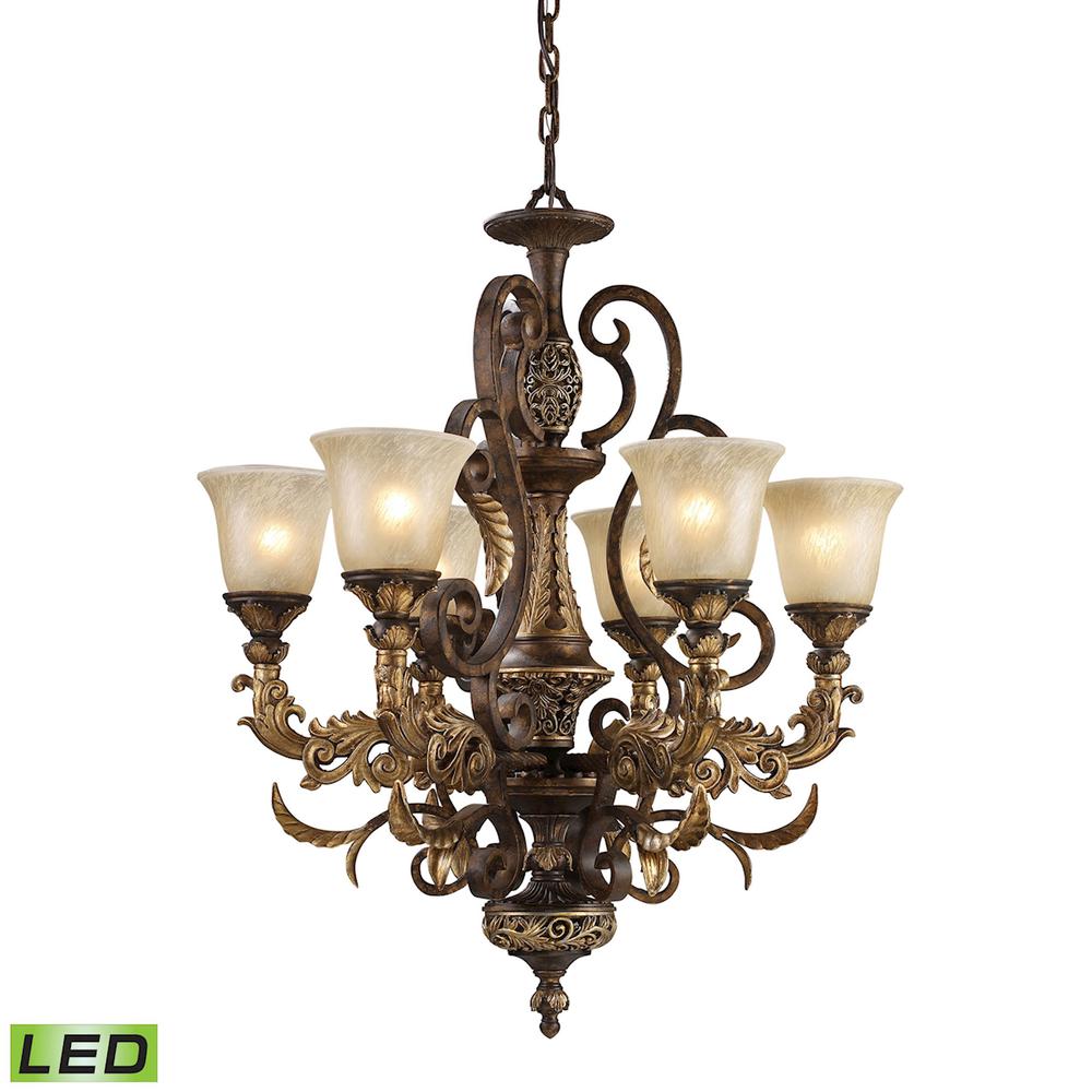 Regency 6 Light LED Chandelier In Burnt Bronze And Gold Leaf. The main picture.