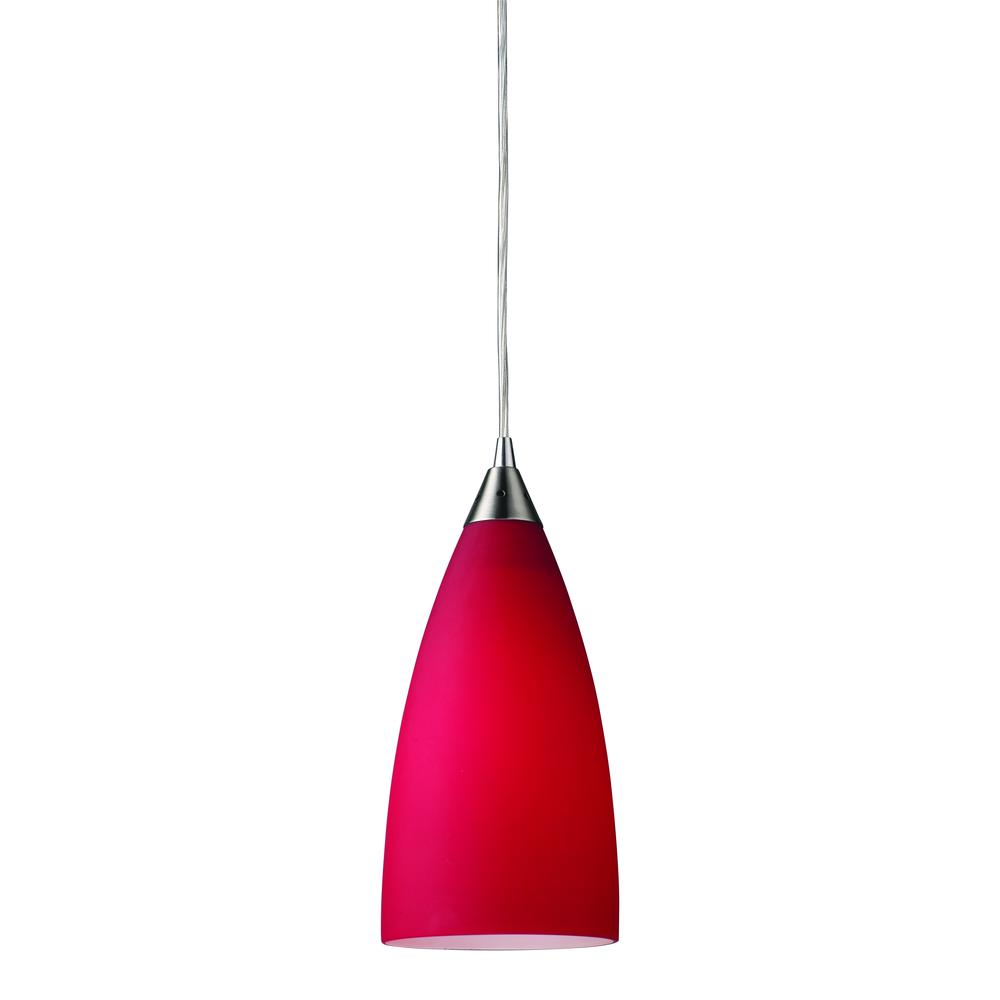 Vesta 1 Light Pendant In Satin Nickel And Cardinal Red Glass. The main picture.