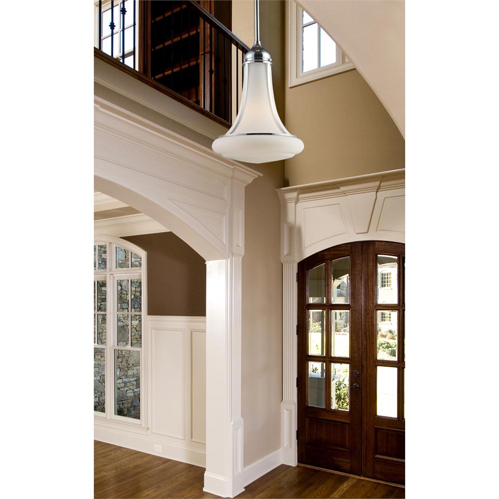 Schoolhouse Pendants 1 Light LED Pendant In Satin Nickel And White Glass. Picture 2