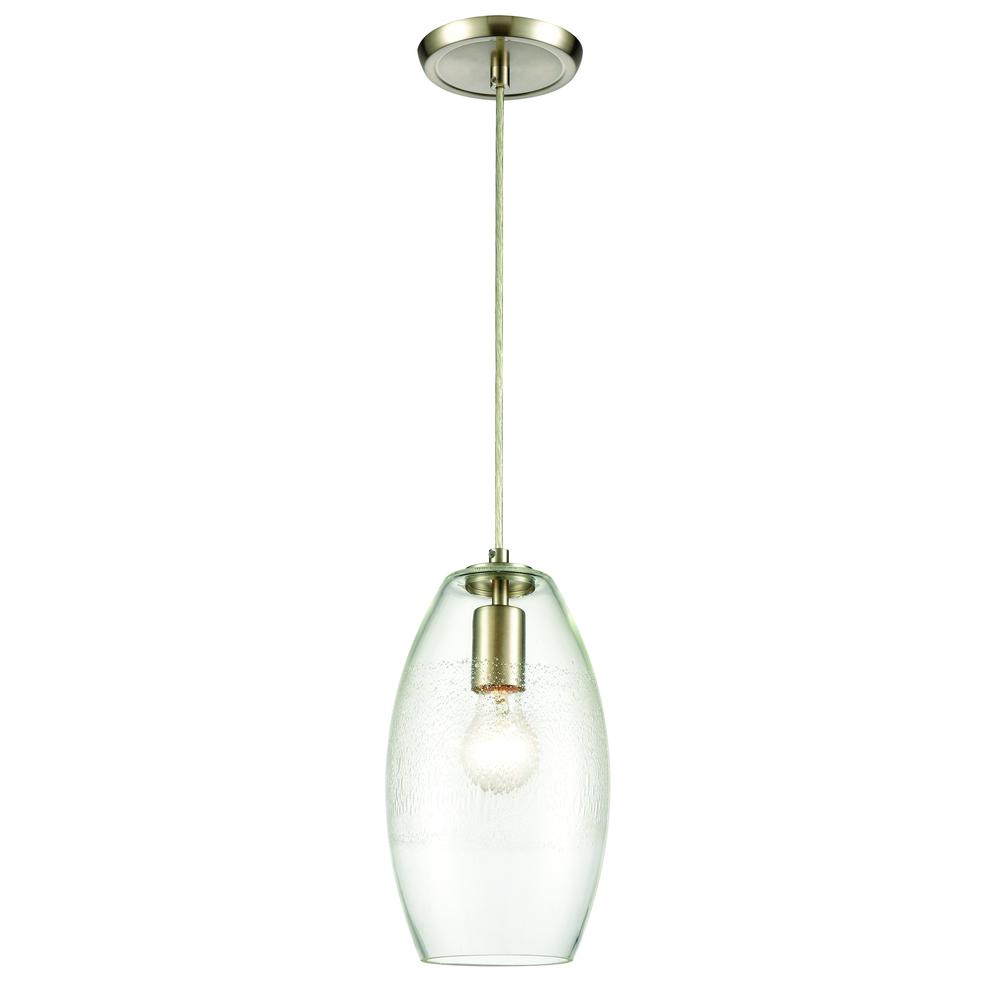 Ebbtide 1-Light Mini Pendant in Satin Nickel with Clear and Lightly Textured Glass. Picture 1