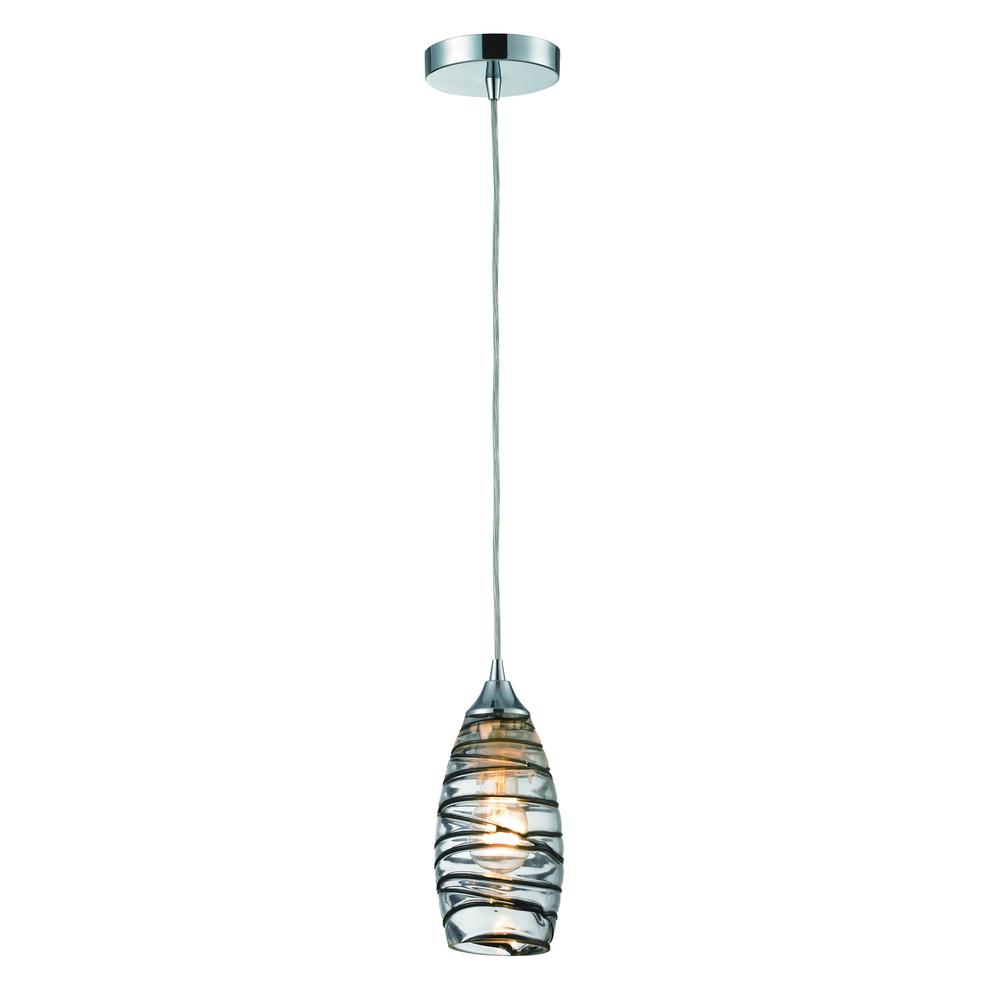 Twister 1 Light Pendant In Polished Chrome And Vine Wrap Glass. Picture 1