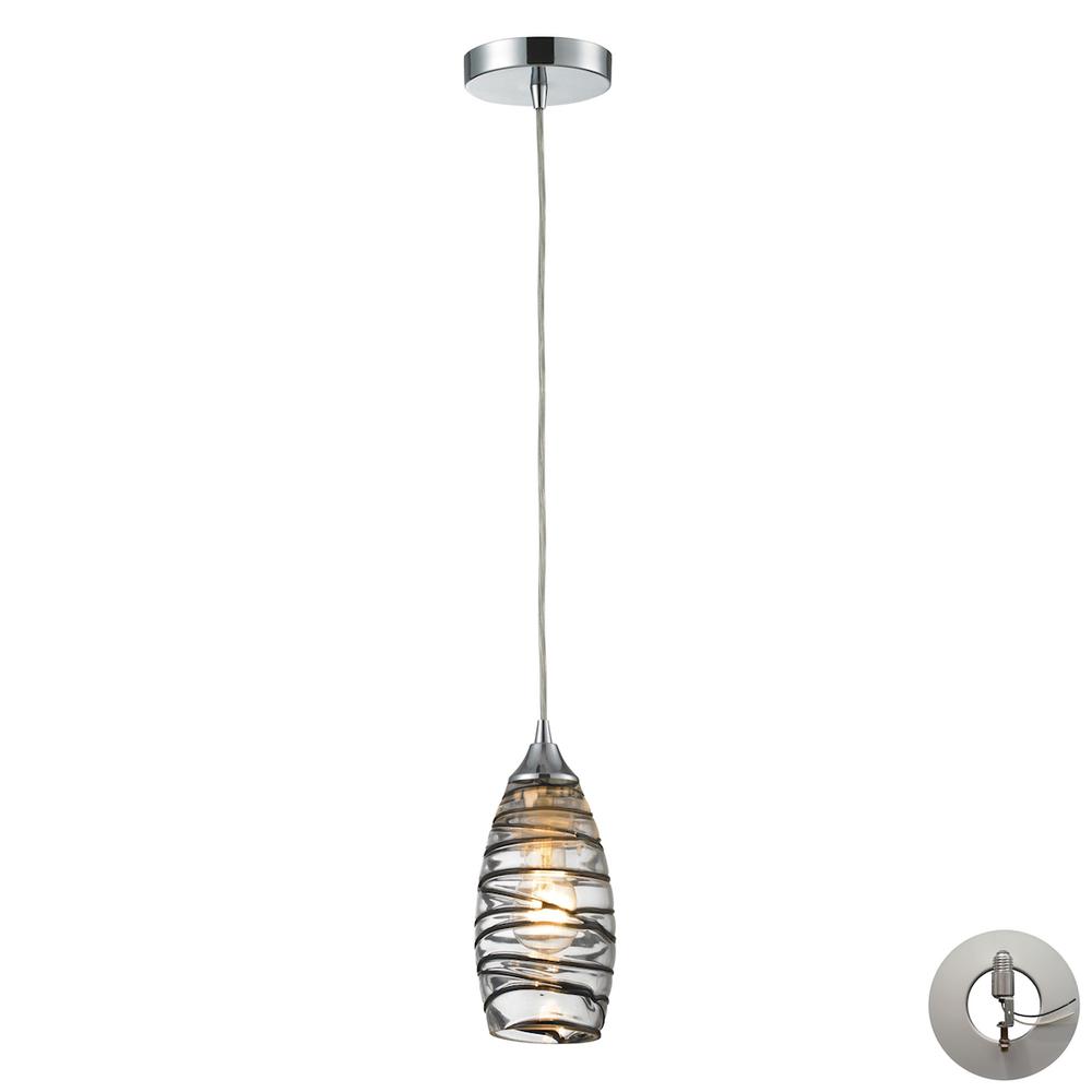 Twister 1 Light Pendant In Polished Chrome And Vine Wrap Glass With Recessed Lighting Kit. Picture 1