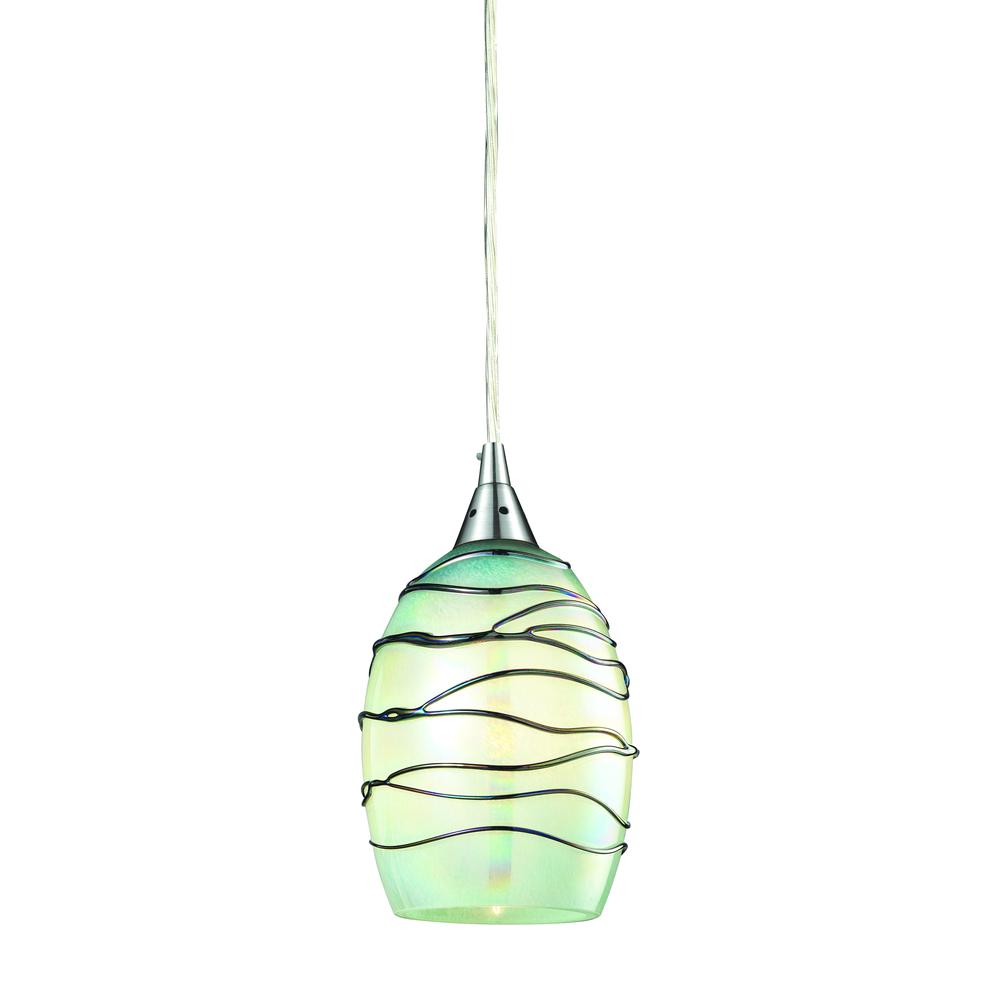 Vines 1 Light Pendant In Satin Nickel And Mint Glass. Picture 1