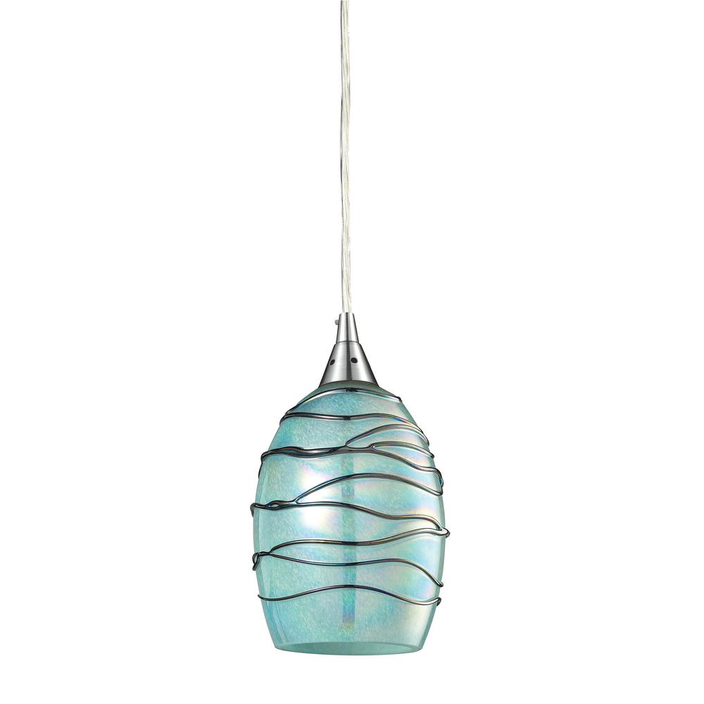 Vines 1 Light Pendant In Satin Nickel And Mint Glass. Picture 2