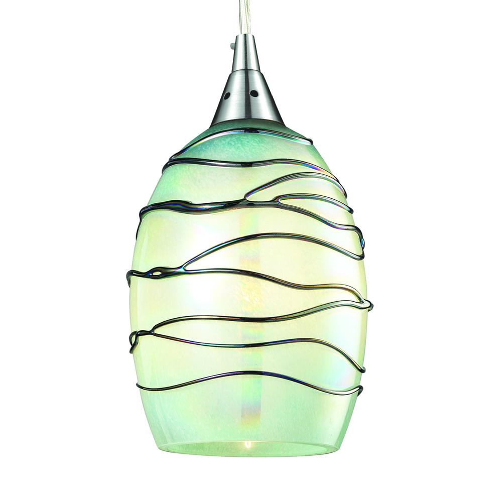 Vines 1 Light Pendant In Satin Nickel And Mint Glass. Picture 4