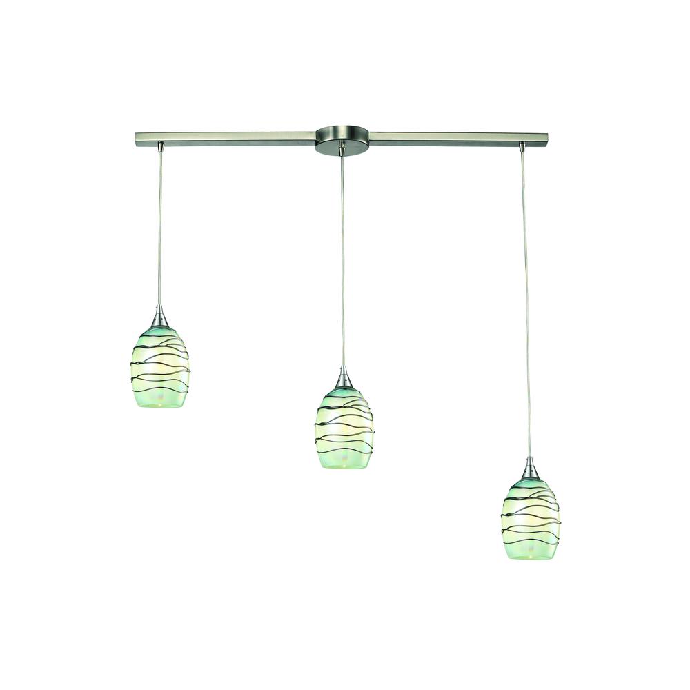 Vines 3 Light Pendant In Satin Nickel And Mint Glass, 31348 3L-MN. The main picture.