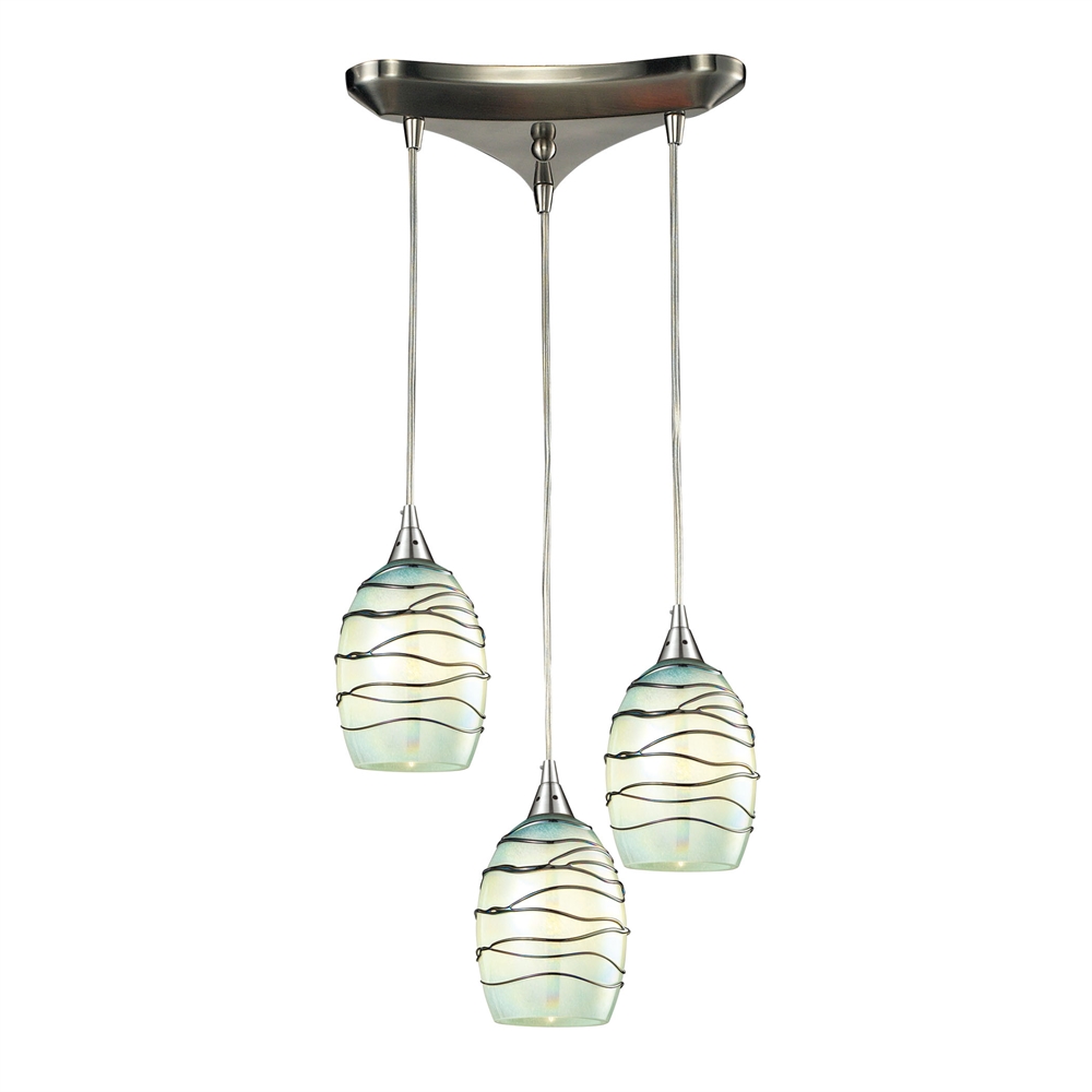Vines 3 Light Pendant In Satin Nickel And Mint Glass, 31348 3MN. The main picture.
