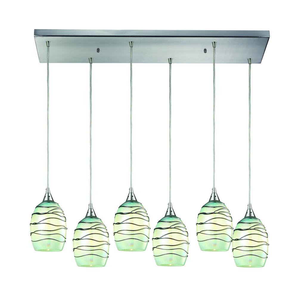 Vines 6 Light Pendant In Satin Nickel And Mint Glass, 31348 6RC-MN. The main picture.