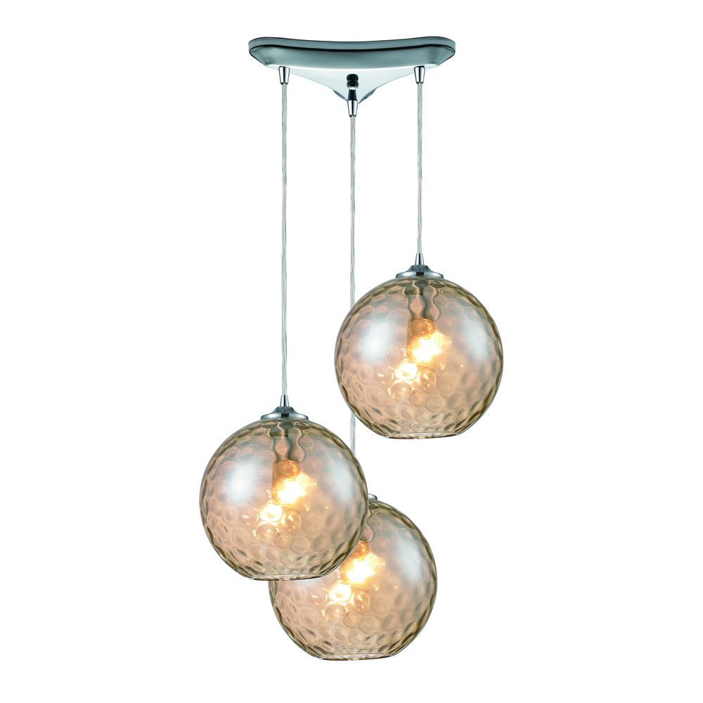Watersphere 3 Light Pendant In Polished Chrome And Champagne Glass, 31380 3CMP. The main picture.