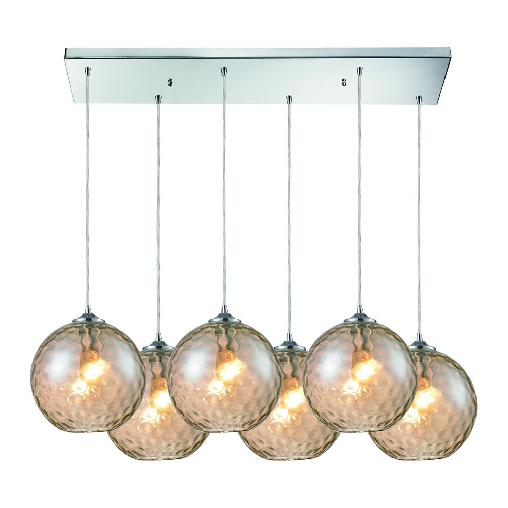 Watersphere 6 Light Pendant In Polished Chrome And Champagne Glass. Picture 1