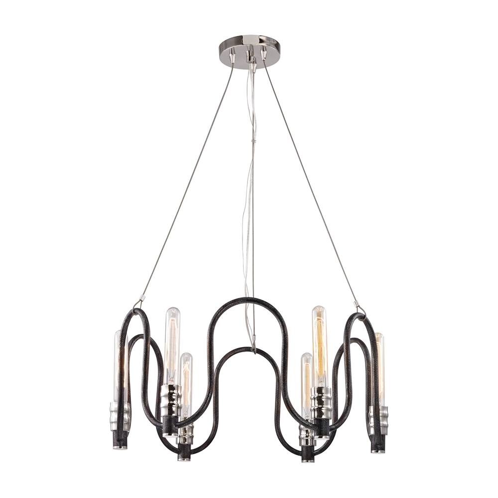 Continuum 6 Light Chandelier In Silvered Graphite With Polished Nickel Accents. Picture 1