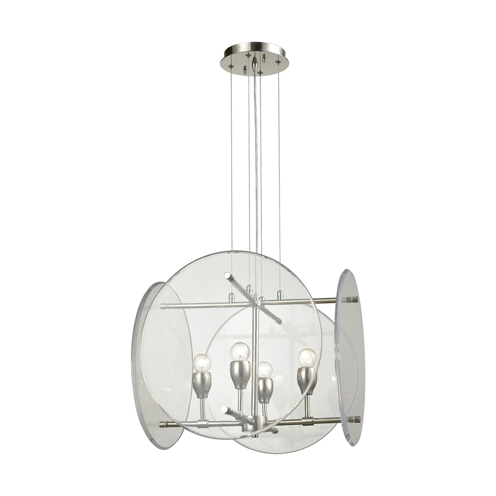 Disco 4 Light Chandelier In Polished Nickel With Clear Acrylic Panels. The main picture.