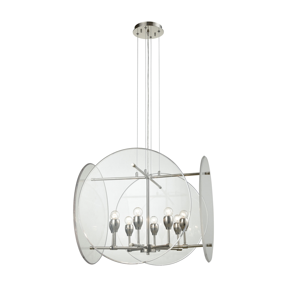 Disco 8 Light Chandelier In Polished Nickel With Clear Acrylic Panels. Picture 1