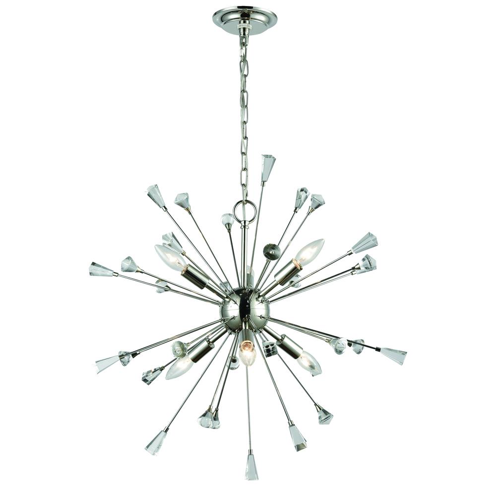 Sprigny 6 Light Chandelier In Polished Nickel With Clear Crystal. Picture 1