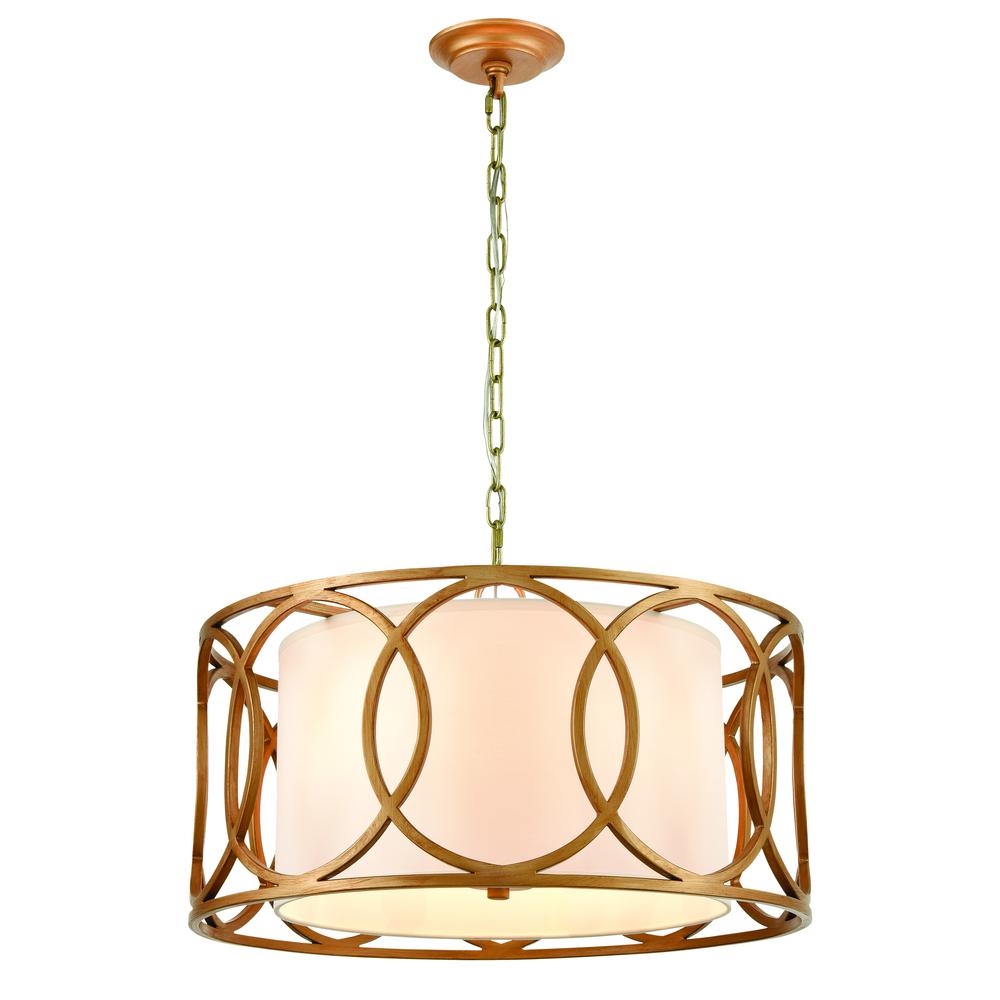Ringlets 4-Light Chandelier in Golden Silver with White Fabric Shade. Picture 1