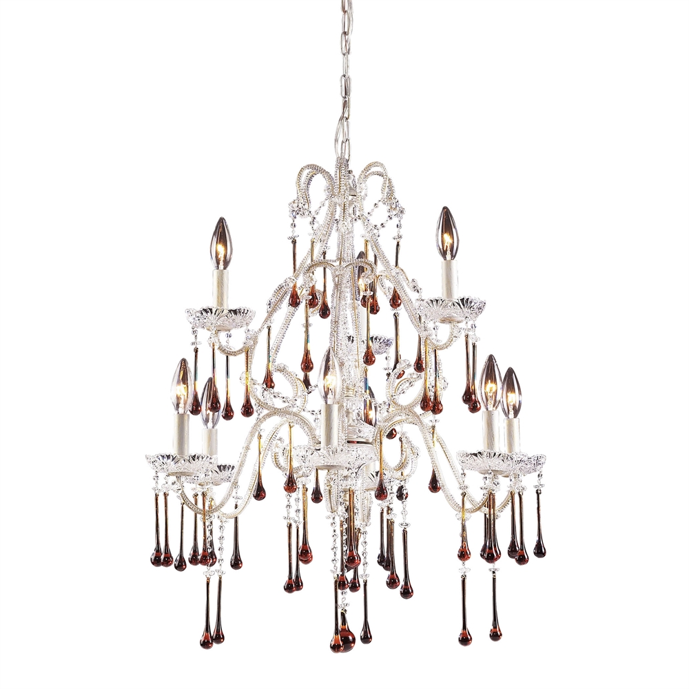Opulence 9 Light Chandelier In Antique White And Amber Crystal. Picture 1