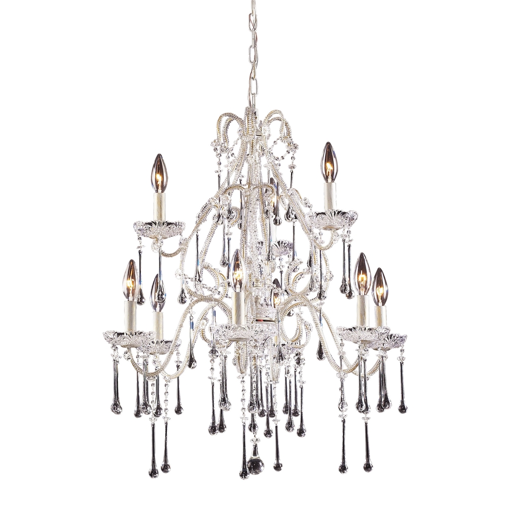 Opulence 9 Light Chandelier In Antique White And Clear Crystal. The main picture.