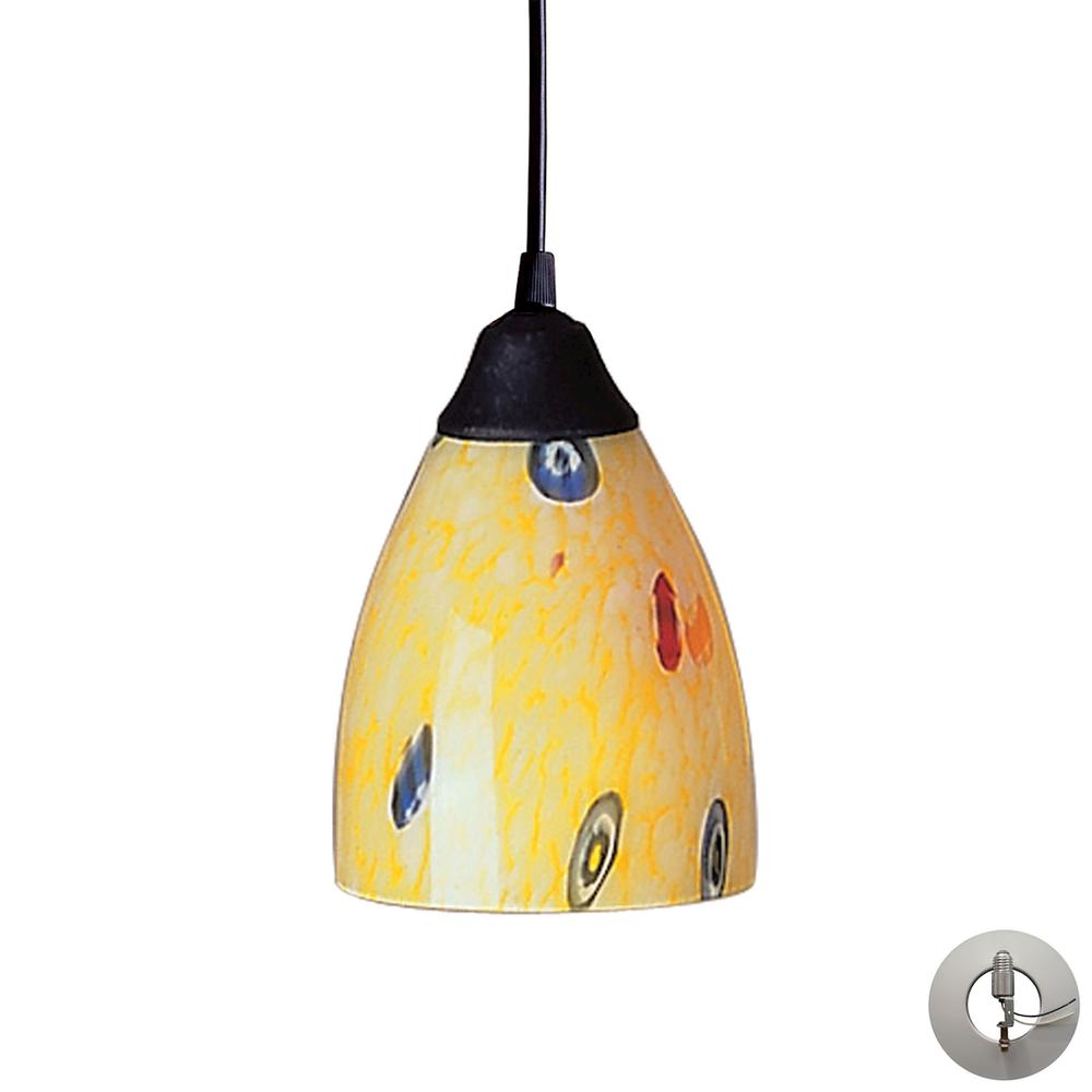 Classico 1 Light Pendant In Dark Rust And Yellow Blaze Glass - Includes Recessed Lighting Kit. The main picture.